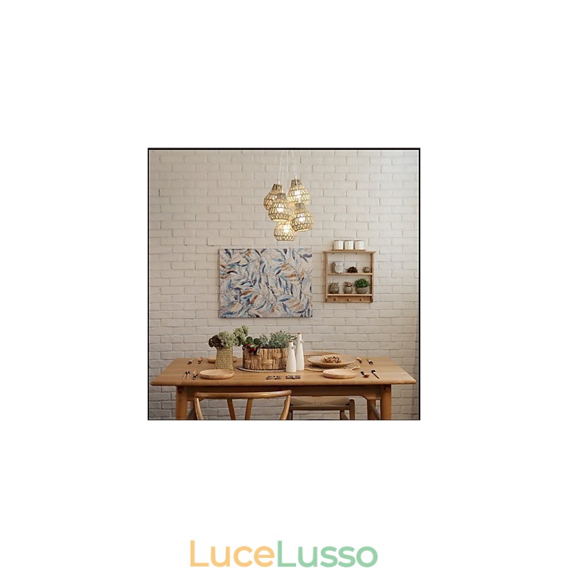 Lampadario a 5 teste in stile retrò creativo con corda in gabbia