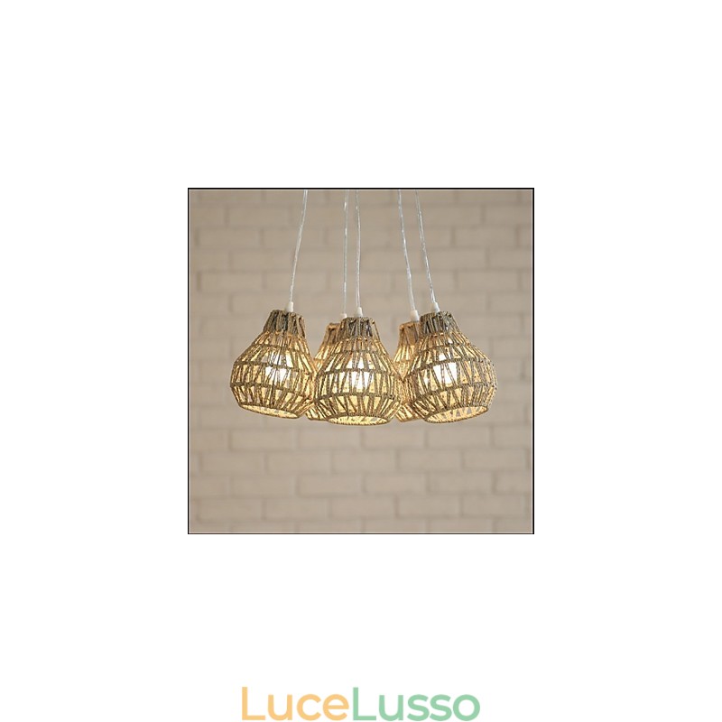 Lampadario a 5 teste in stile retrò creativo con corda in gabbia