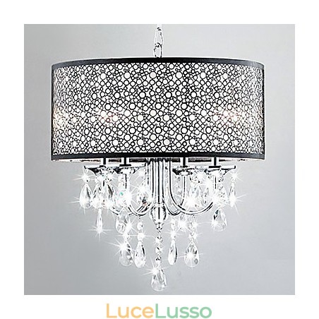 Moderna lampada a sospensione a 4 luci con gocce di cristallo Moderna lampada a sospensione a 4 luci con gocce di cristallo