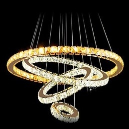 Lampadario a sospensione in cristallo K9, cristallo trasparente, rotondo, 4 anelli, anello grande (bianco caldo), altro (bianco freddo)