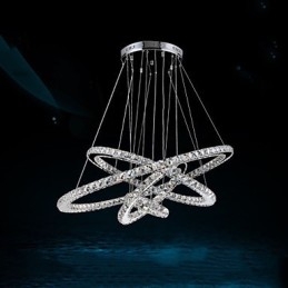 Lampadario a sospensione in cristallo K9, cristallo trasparente, rotondo, 4 anelli, anello grande (bianco caldo), altro (bianco freddo)