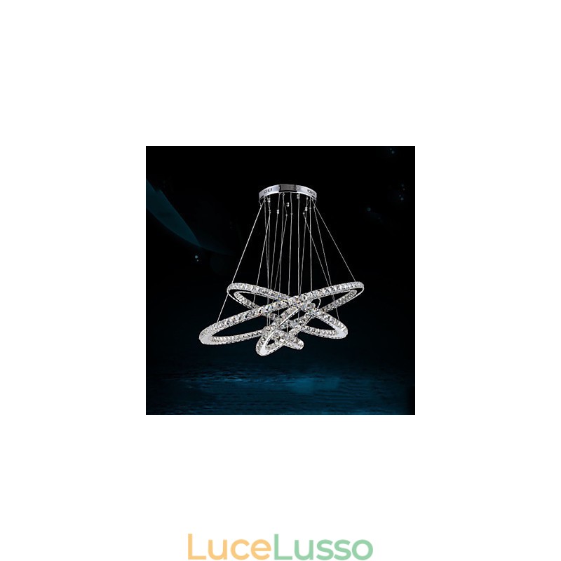 Lampadario a sospensione in cristallo K9, cristallo trasparente, rotondo, 4 anelli, anello grande (bianco caldo), altro (bianco freddo)