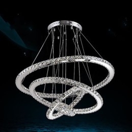 Lampadario a sospensione in cristallo K9, cristallo trasparente, rotondo, 4 anelli, anello grande (bianco caldo), altro (bianco freddo)