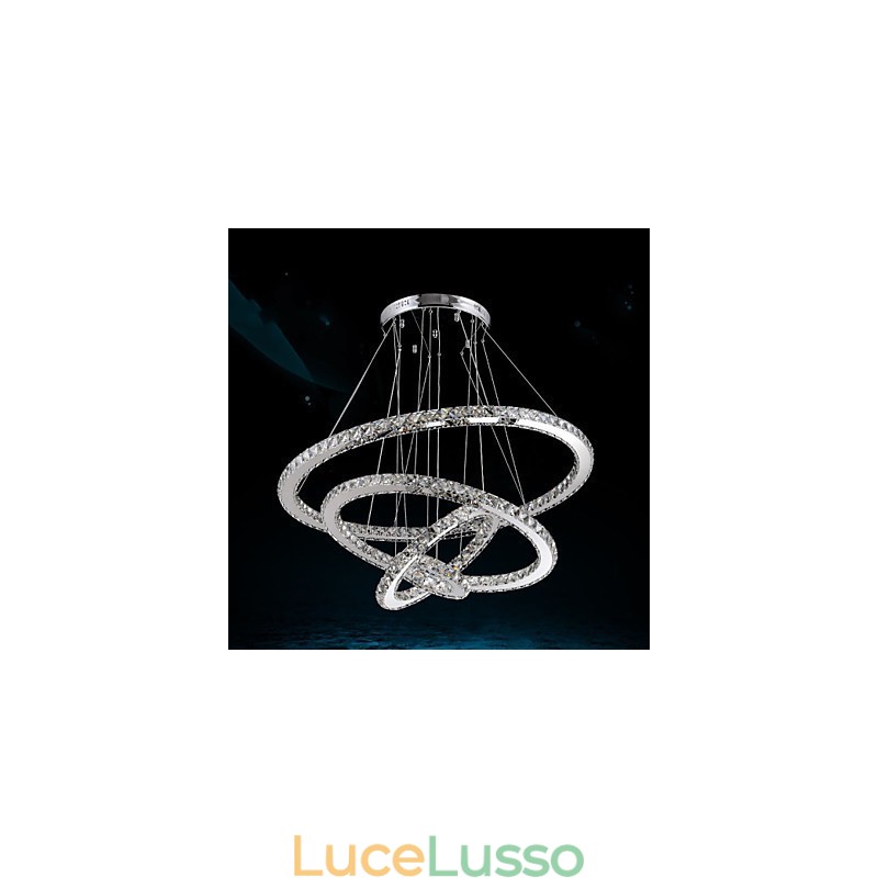 Lampadario a sospensione in cristallo K9, cristallo trasparente, rotondo, 4 anelli, anello grande (bianco caldo), altro (bianco freddo)