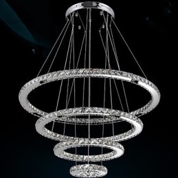 Lampadario a sospensione in cristallo K9, cristallo trasparente, rotondo, 4 anelli, anello grande (bianco caldo), altro (bianco freddo)