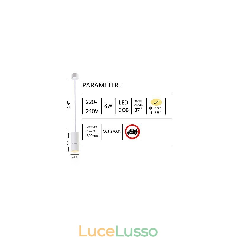 GE 05032 8W 136mm 1 luce Mini lampada a sospensione Bianco polvere con alluminio