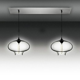 Lampada a sospensione moderna in vetro a 2 luci con design a bolle nere