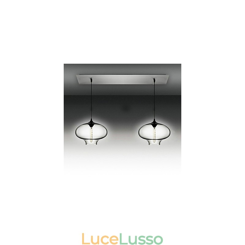 Lampada a sospensione moderna in vetro a 2 luci con design a bolle nere