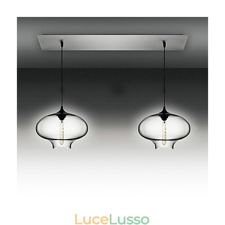 Lampada a sospensione moderna in vetro a 2 luci con design a bolle nere Lampada a sospensione moderna in vetro a 2 luci con design a bolle nere