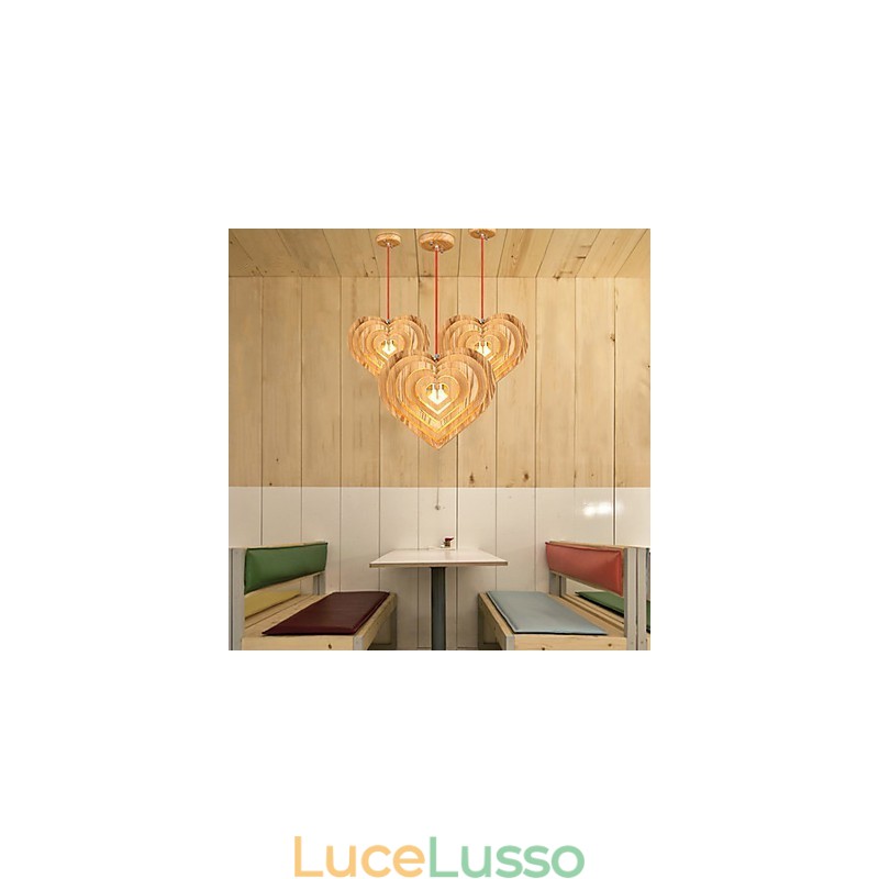 Lampadario Mini Stile Lanterna Legno Bambù