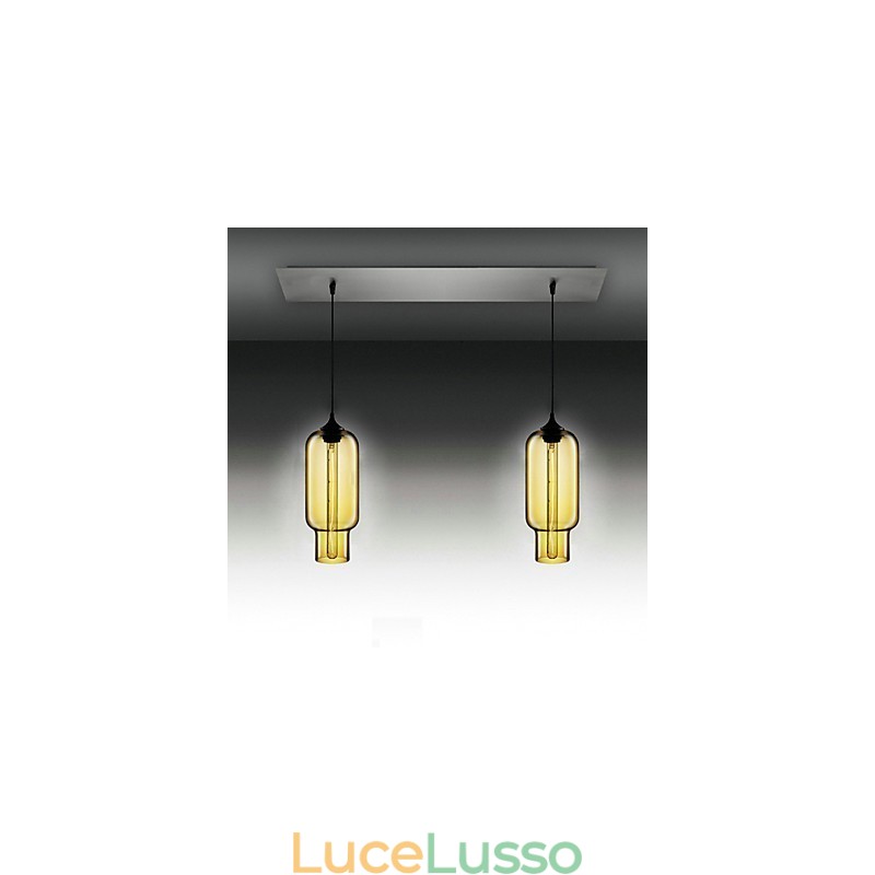 Moderna lampada a sospensione in vetro trasparente con 2 luci in design a bolle, finitura galvanica