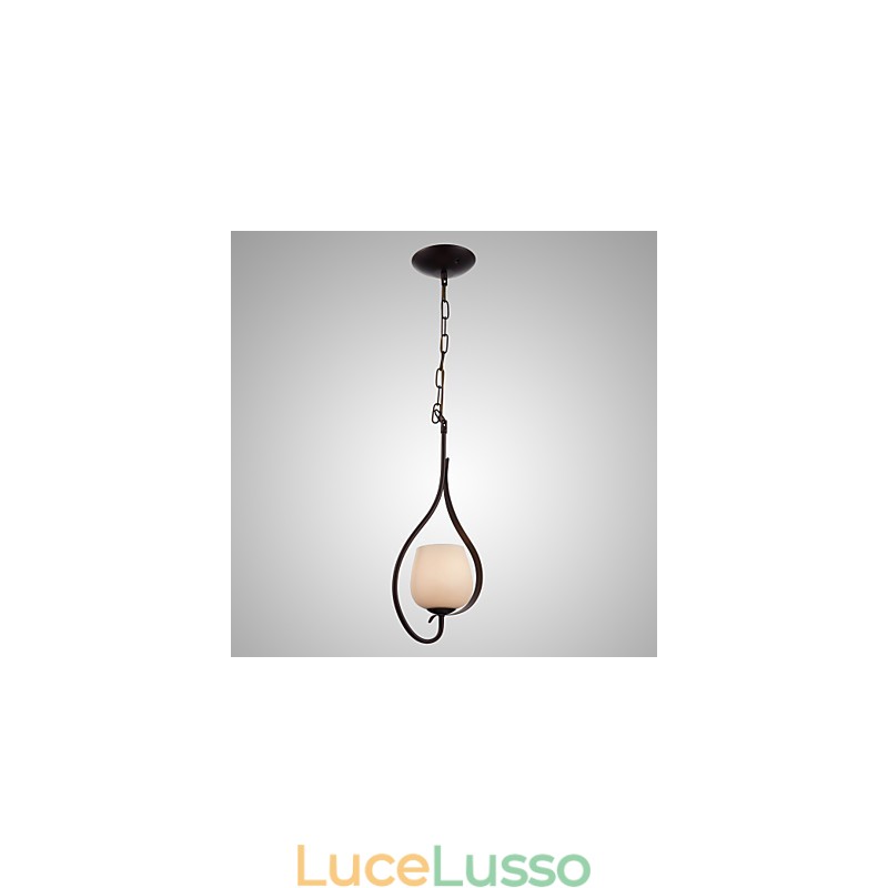 Lampada a sospensione in ferro dipinto con paralume in vetro Lampada a illuminazione classica 1 testa