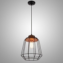 Lampada a sospensione con verniciatura in ferro e centro in legno Lampada a gabbia in ferro