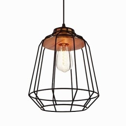 Lampada a sospensione con verniciatura in ferro e centro in legno Lampada a gabbia in ferro
