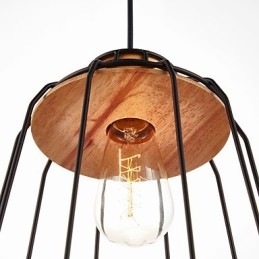 Lampada a sospensione con verniciatura in ferro e centro in legno Lampada a gabbia in ferro