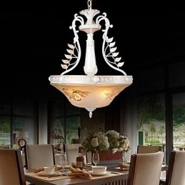 Lampadario bianco a tre luci con paralume in vetro dorato a mano, classico retrò europeo