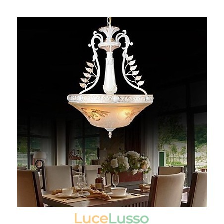 Lampadario bianco a tre luci con paralume in vetro dorato a mano, classico retrò europeo