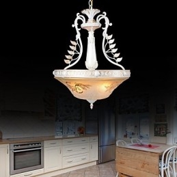 Lampadario bianco a tre luci con paralume in vetro dorato a mano, classico retrò europeo