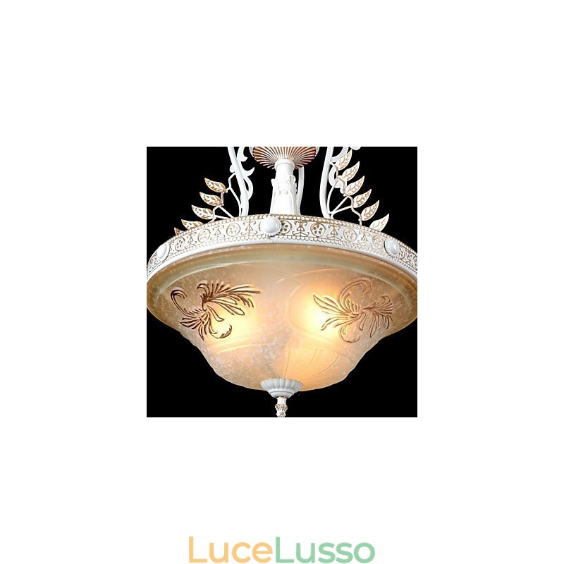 Lampadario bianco a tre luci con paralume in vetro dorato a mano, classico retrò europeo