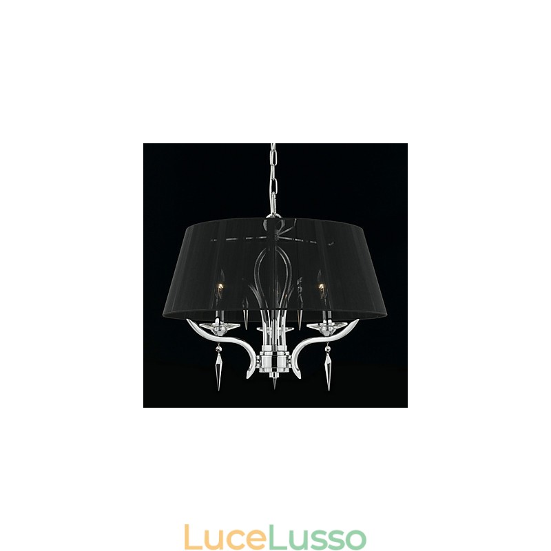 Elegante lampadario di cristallo con 3 luci in paralume nero