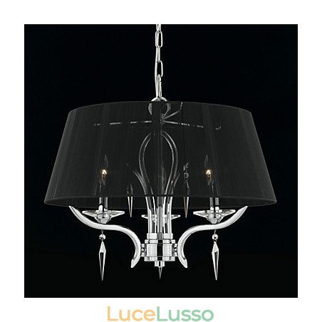 Elegante lampadario di cristallo con 3 luci in paralume nero Elegante lampadario di cristallo con 3 luci in paralume nero