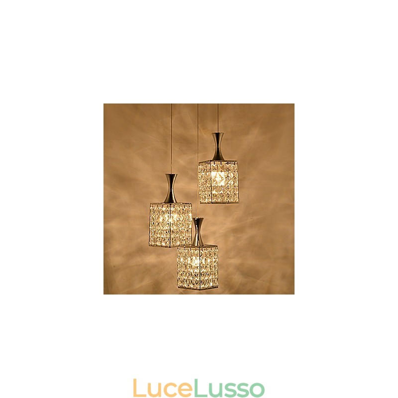 Lampadario a sospensione in cristallo K9 con struttura in metallo a 3 luci, lampadina a goccia