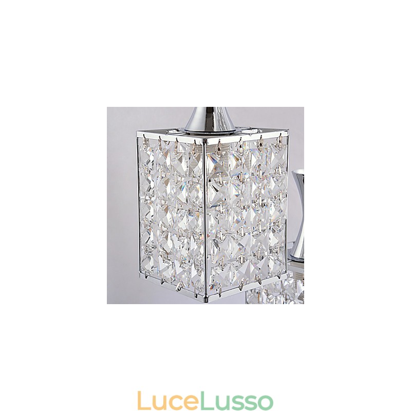 Lampadario a sospensione in cristallo K9 con struttura in metallo a 3 luci, lampadina a goccia
