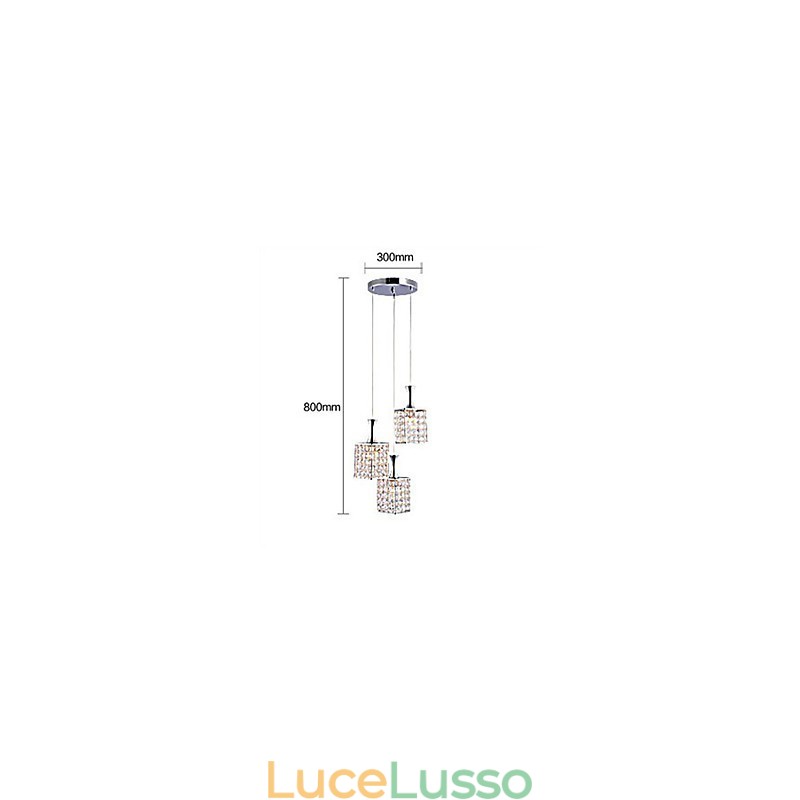 Lampadario a sospensione in cristallo K9 con struttura in metallo a 3 luci, lampadina a goccia
