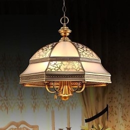 Lampada a sospensione in ottone a sei luci Vintage Total Copper Glass
