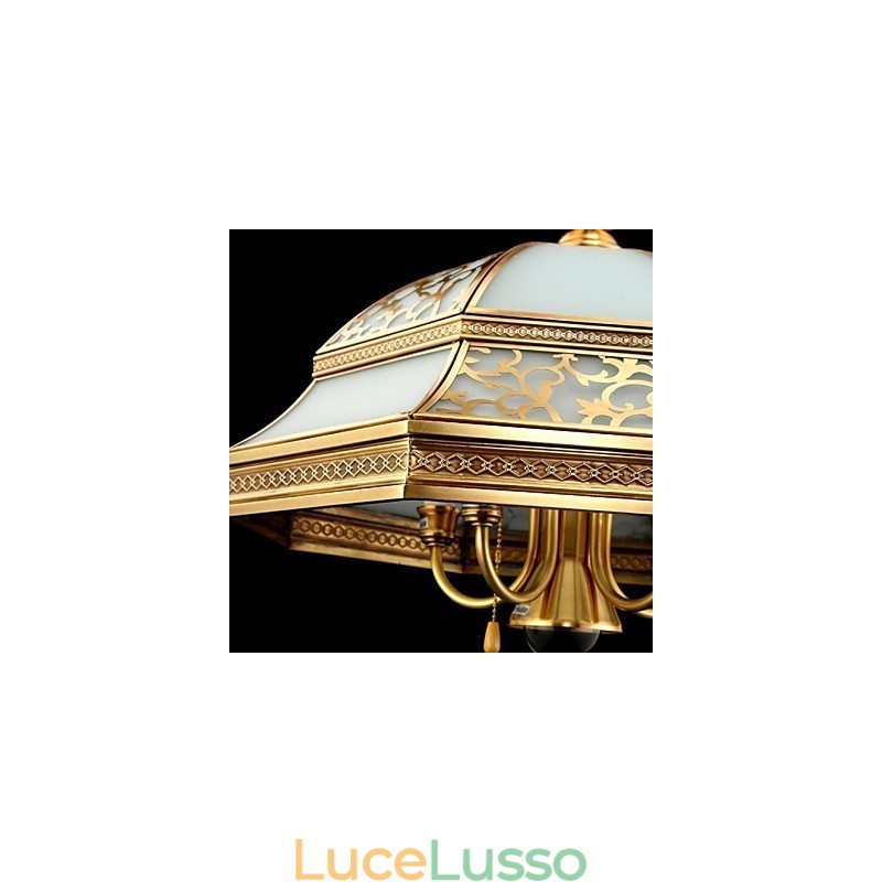 Lampada a sospensione in ottone a sei luci Vintage Total Copper Glass