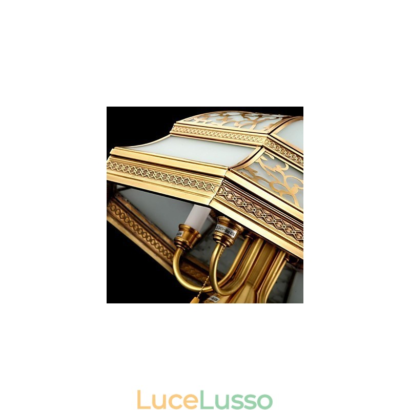 Lampada a sospensione in ottone a sei luci Vintage Total Copper Glass