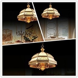 Lampada a sospensione in ottone a sei luci Vintage Total Copper Glass