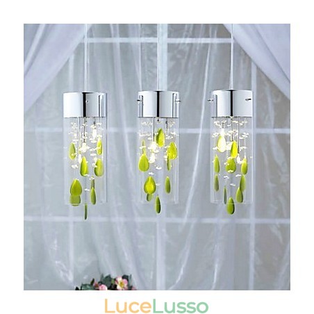 Lampada a sospensione artistica in cristallo con decorazioni verdi, attacco lampadina G4 Lampada a sospensione artistica in cristallo con decorazioni verdi, attacco lampadina G4