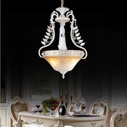 Lampadario bianco a due luci con paralume in vetro dorato a mano, classico retrò europeo