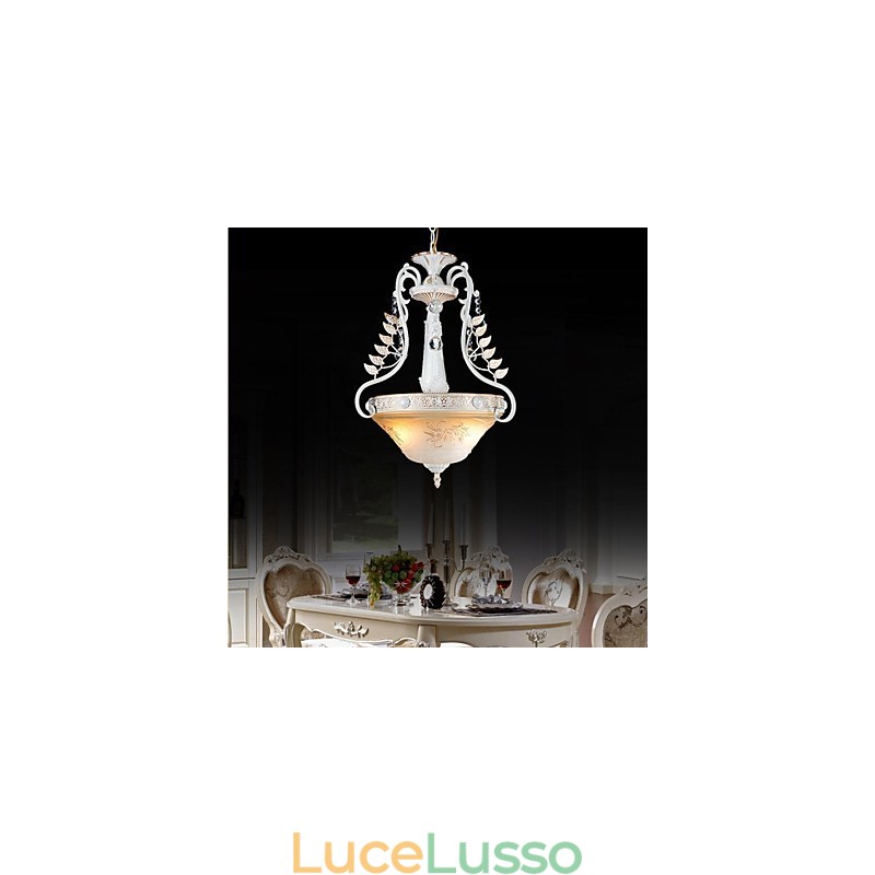 Lampadario bianco a due luci con paralume in vetro dorato a mano, classico retrò europeo