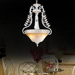 Lampadario bianco a due luci con paralume in vetro dorato a mano, classico retrò europeo