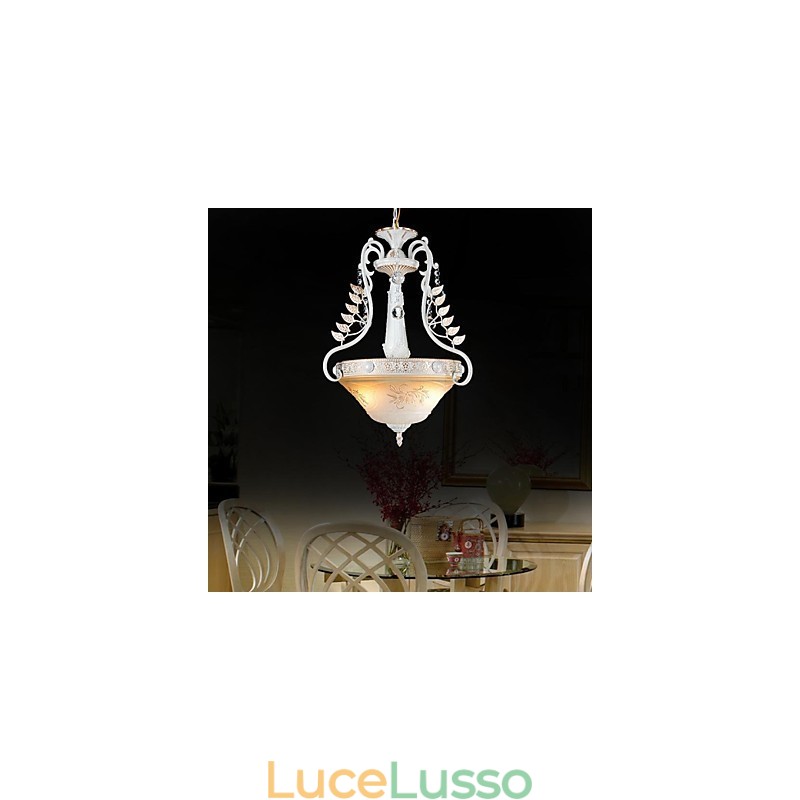 Lampadario bianco a due luci con paralume in vetro dorato a mano, classico retrò europeo