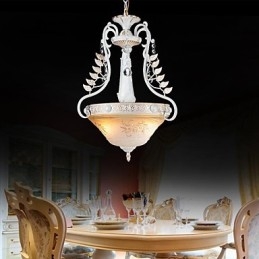 Lampadario bianco a due luci con paralume in vetro dorato a mano, classico retrò europeo