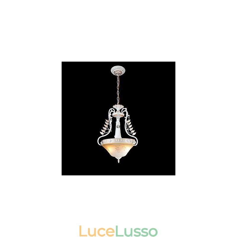 Lampadario bianco a due luci con paralume in vetro dorato a mano, classico retrò europeo