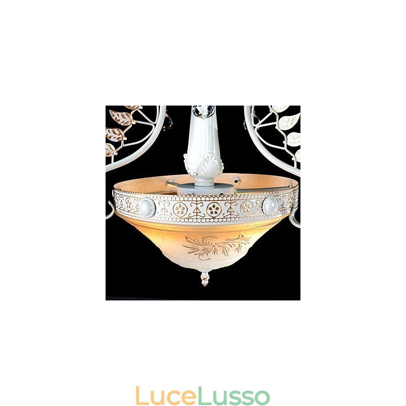 Lampadario bianco a due luci con paralume in vetro dorato a mano, classico retrò europeo