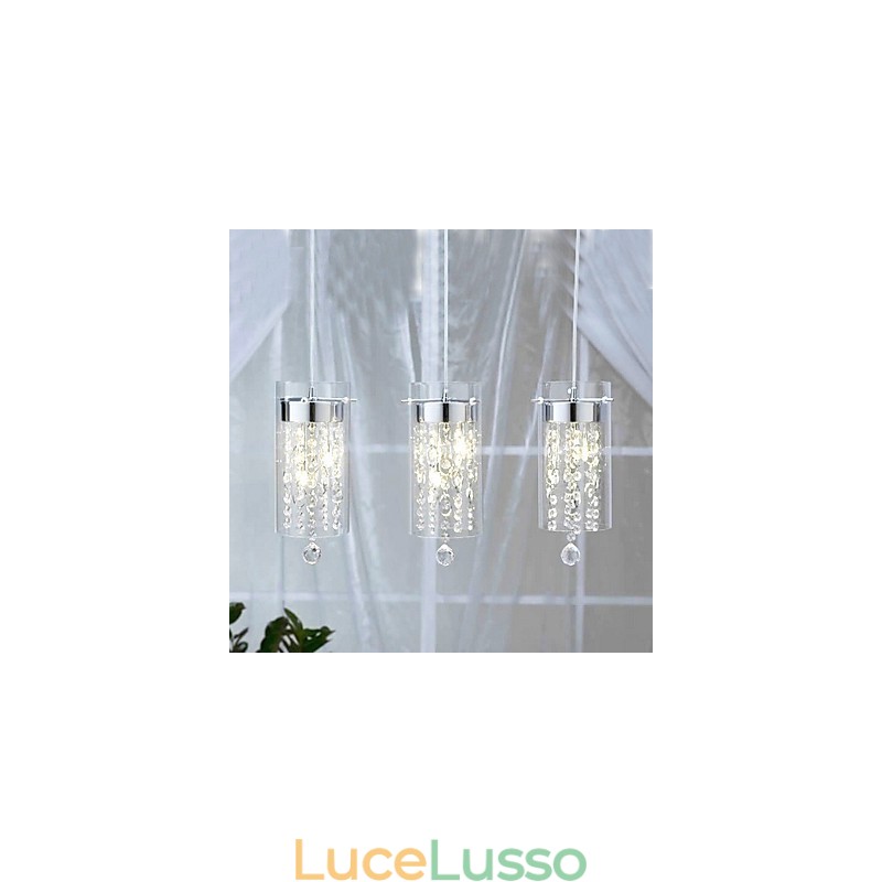 Lampada a sospensione in cristallo artistico con paralumi in vetro, attacco lampadina G4