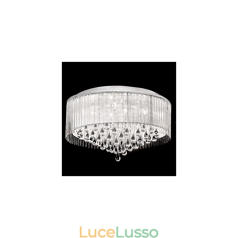 Elegante lampada a sospensione in cristallo con 8 luci in paralume cilindrico