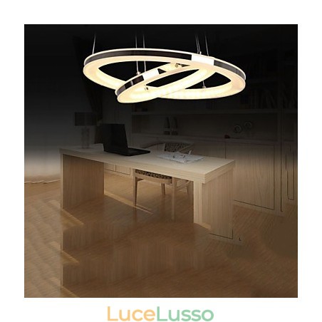 Lampadario a sospensione in acrilico rotondo con illuminazione a 2 anelli Lampadario a sospensione in acrilico rotondo con illuminazione a 2 anelli