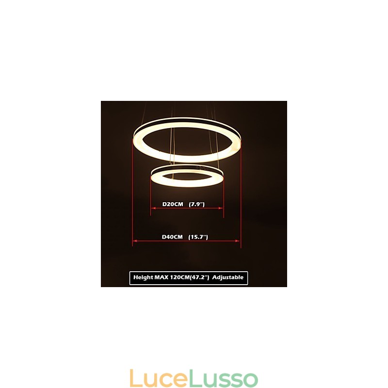 Lampadario a sospensione in acrilico rotondo con illuminazione a 2 anelli