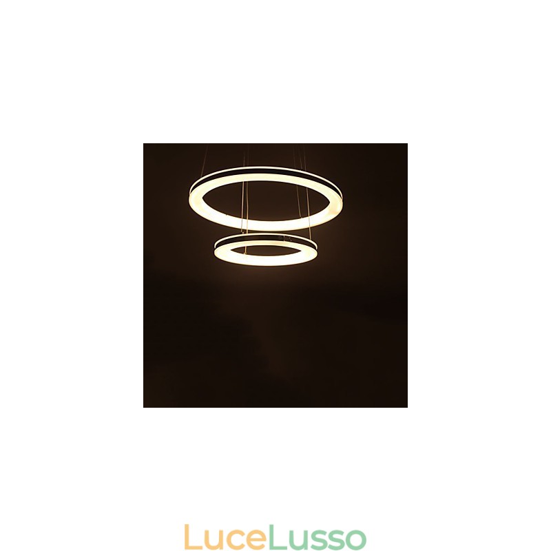 Lampadario a sospensione in acrilico rotondo con illuminazione a 2 anelli