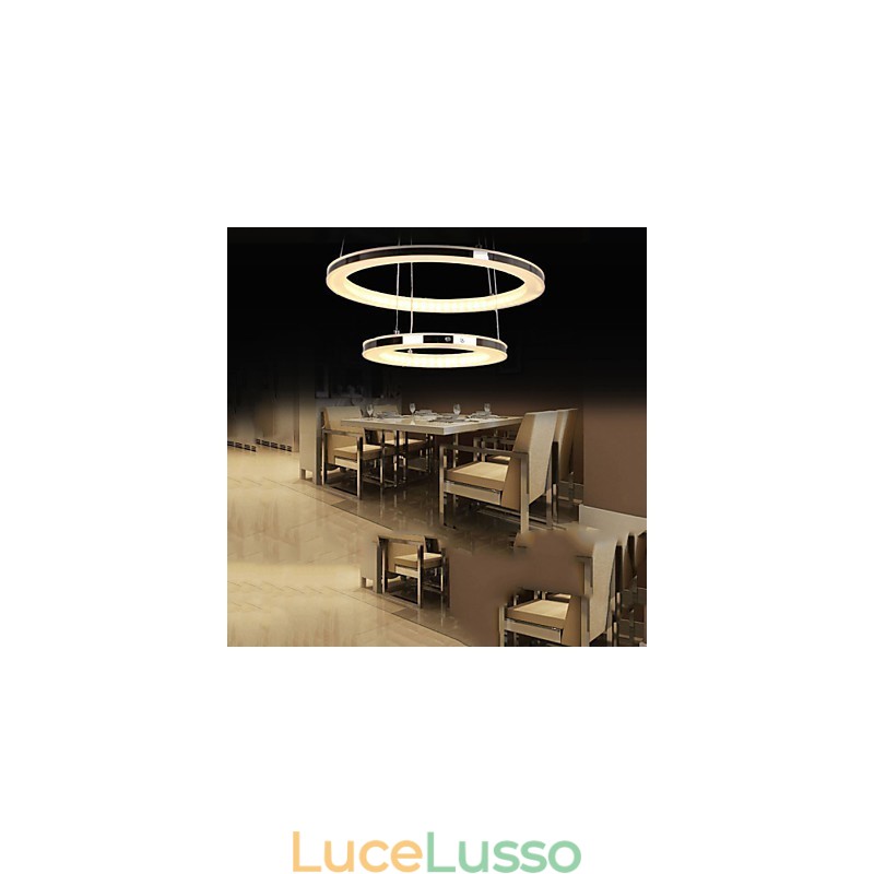 Lampadario a sospensione in acrilico rotondo con illuminazione a 2 anelli