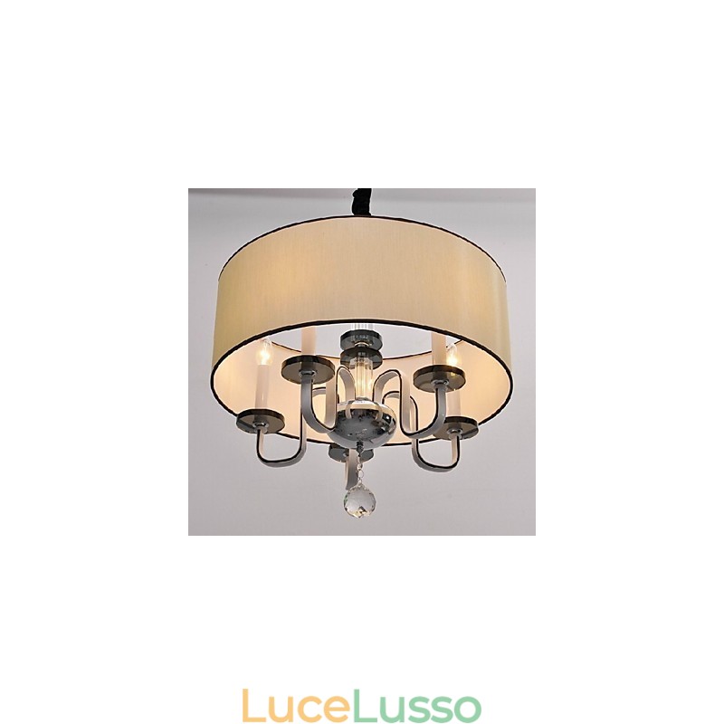 Lampada a sospensione moderna in metallo cromato e cristallo contemporaneo