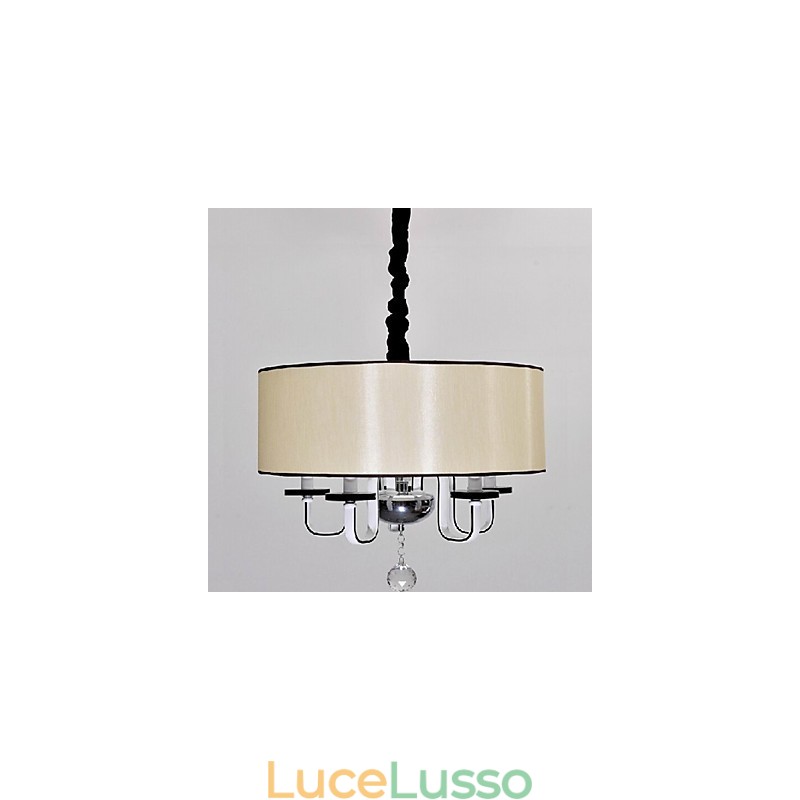 Lampada a sospensione moderna in metallo cromato e cristallo contemporaneo