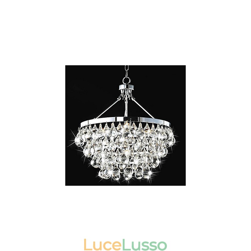 Lampadario tradizionale classico in metallo cromato di cristallo