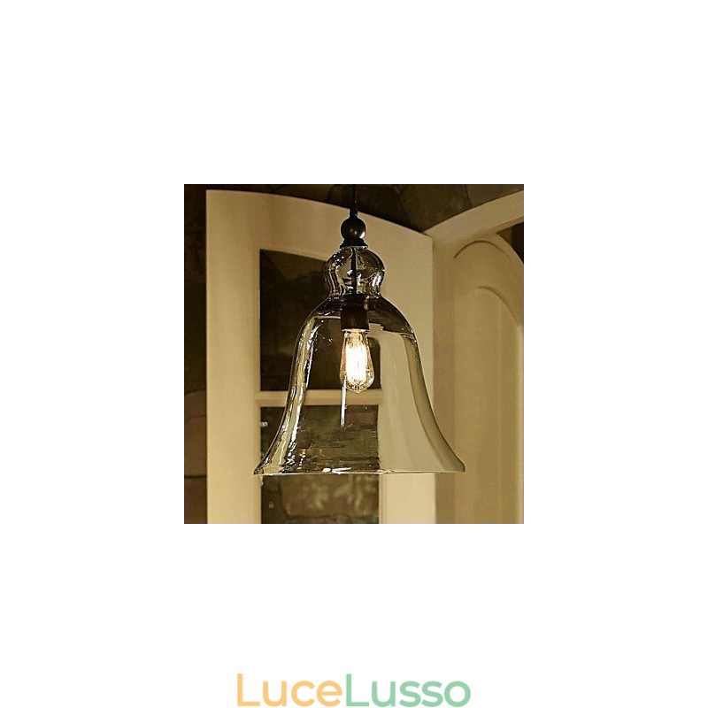 Lampada a sospensione in vetro dipinto in stile Country Mini